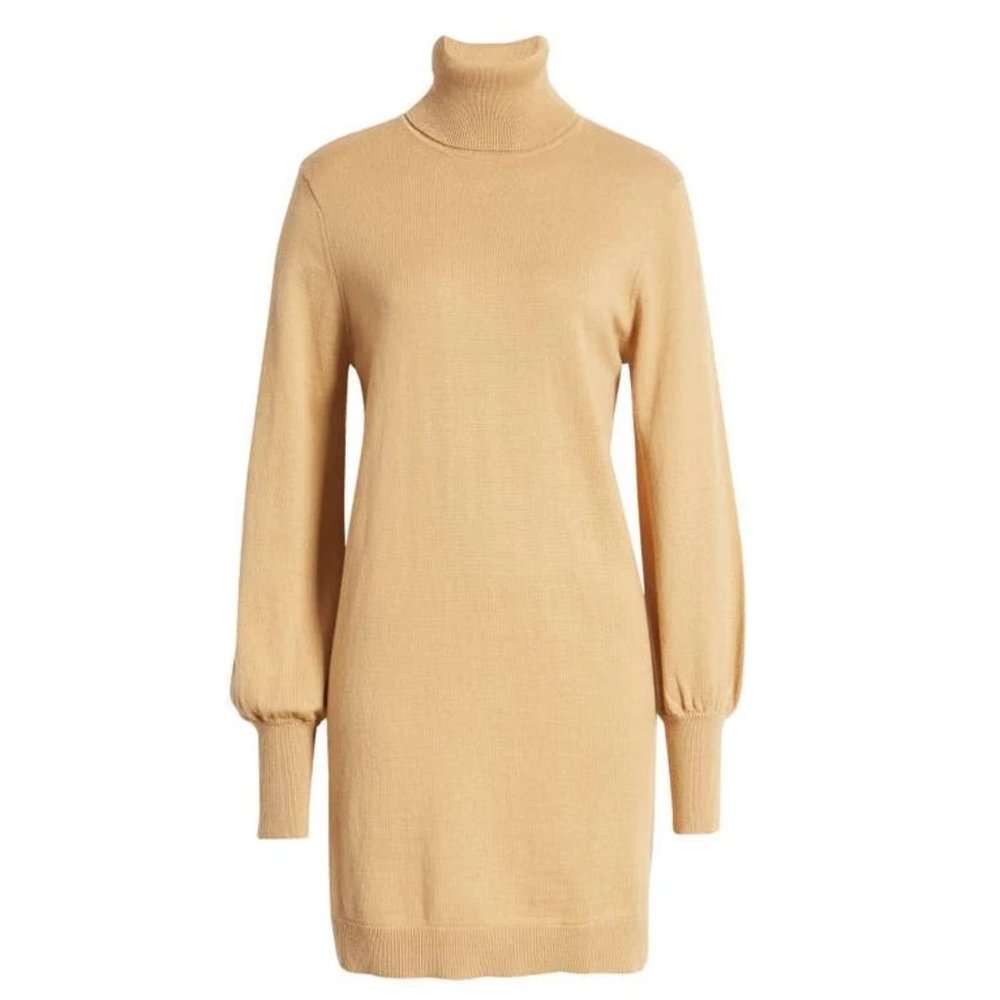 NWT WAYF Morela Long Sleeve Turtleneck Sweater Dress Camel Size XS